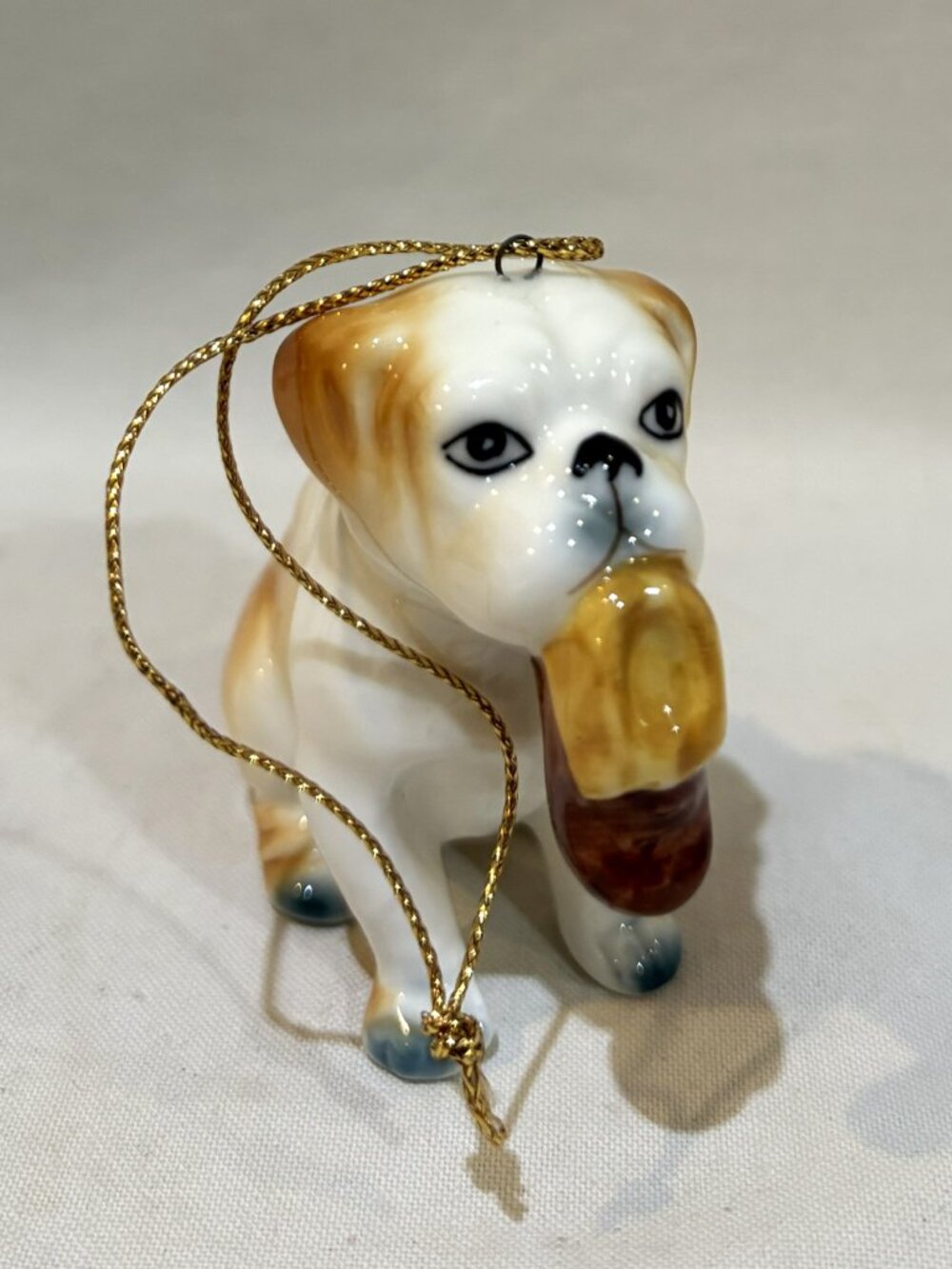 Vintage Bone China Puppy Dog & Shoe Christmas Holiday Ornament Made in Taiwan